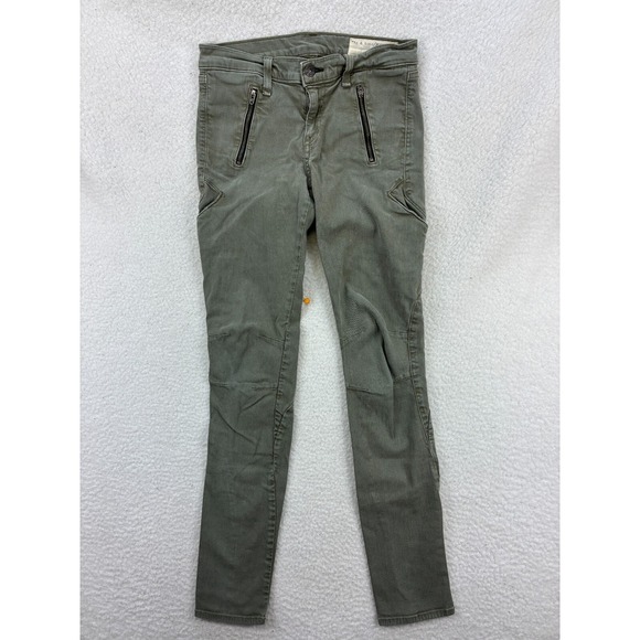 Rag & Bone Women's Army Green Skinny Pants Size 26‎ Zip Pocket Stretch Tencel - Picture 1 of 12